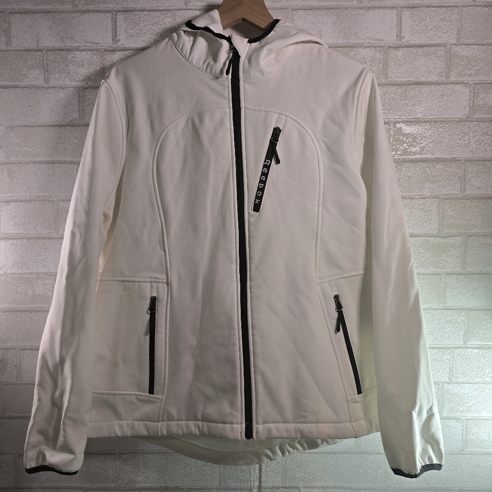Reebok XL White Full Zip Hooded Lightweight Lined Outdoor Athletic Jacket
